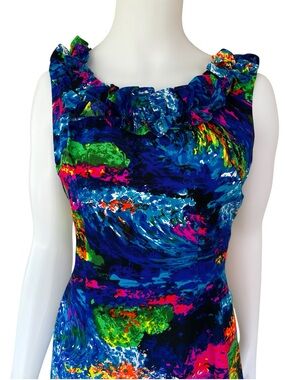 Vintage Hawaiian Maxi Dress 60s 70s Ruffles Vibrant Statement Tiki Party Luau